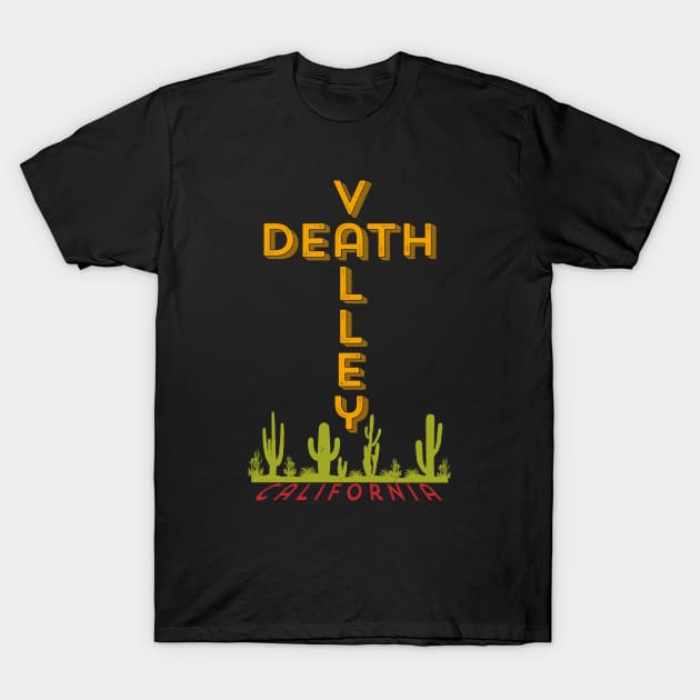 Death Valley National Park California Cross Vintage Retro Cactus T-Shirt by Pine Hill Goods